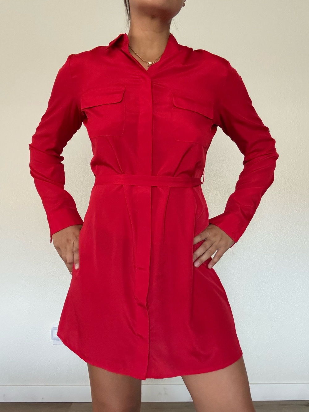 Romeo & Juliet Couture Red Long-Sleeve Midi Dress
